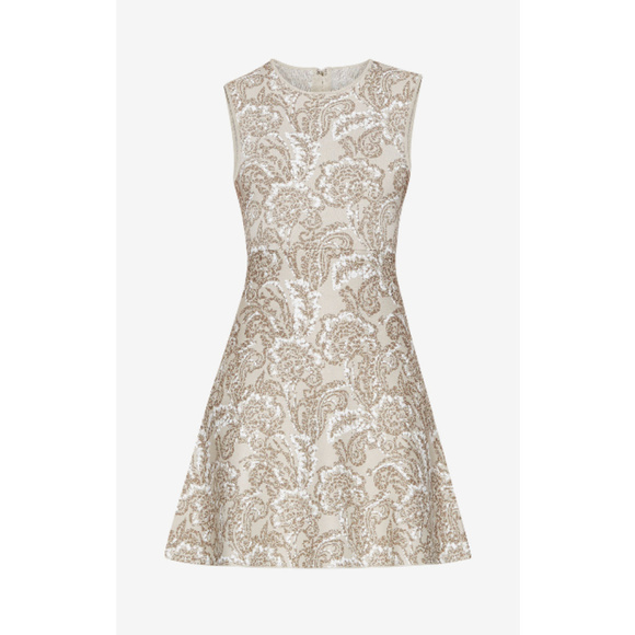 💕BCBGMAXAZRIA💕 Alix Jacquard Dress Light Stone Floral Tapestry Large NWT - Picture 5 of 16